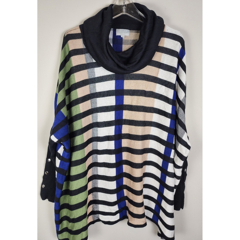 Joseph A Womens Turtleneck Striped Knit Poncho Sweater Color block Button Detail